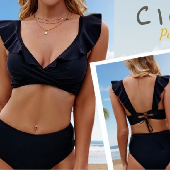 Cicibird Black Ruffle Bikini Swim Top, Size M, NWT - Picture 3 of 8